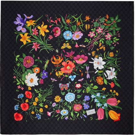 gucci black floral scarf|Gucci neckerchief.